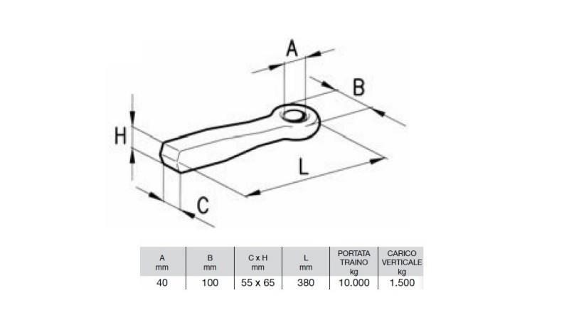 RÖGZITET VONTATÓ HOROG FI40 55x65 L380 - 10000KG/1500KG