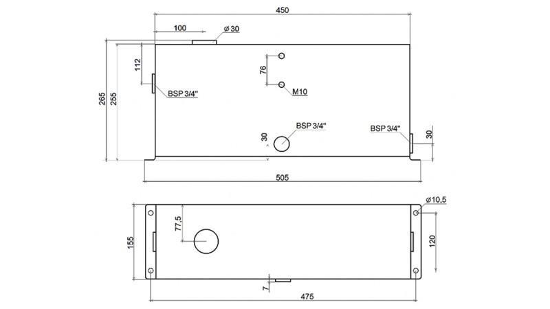 METAL OIL TANK 12 LITER CUBE 255x155x450mm