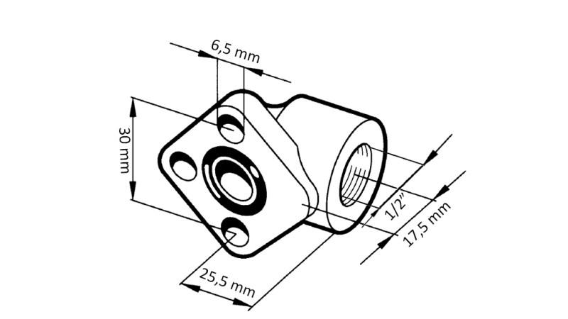 CONNETTORE PER TUBO 1/2 - FLANGIA AD ANGOLO fi 30