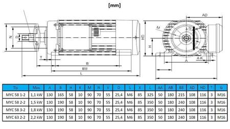 ELECTRIC MOTOR FOR CIRCULAR SAW 230V-1,8kW-2790rpm MYC 58 3-2