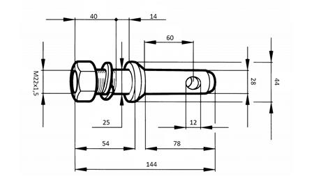 LINKAGE HITCH PIN 28mm WITH THREAD M22x1,5