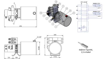 MINI HIDRAULIKUS AGGREGÁTOR 12 V DC - 1,6kW = 2,1cc - 8 lit - 2x kétirányu (fém)