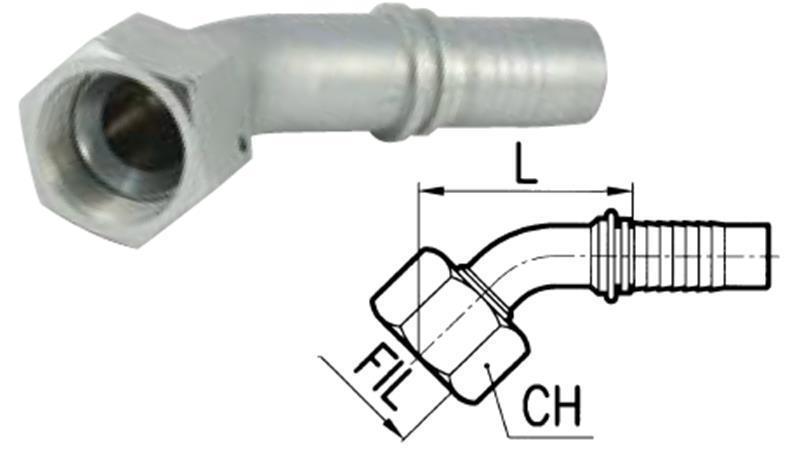 HYDRAULISCHER ANSCHLUSS DKJ JIC74° 45° WEIBLICH KNIE DN25-1