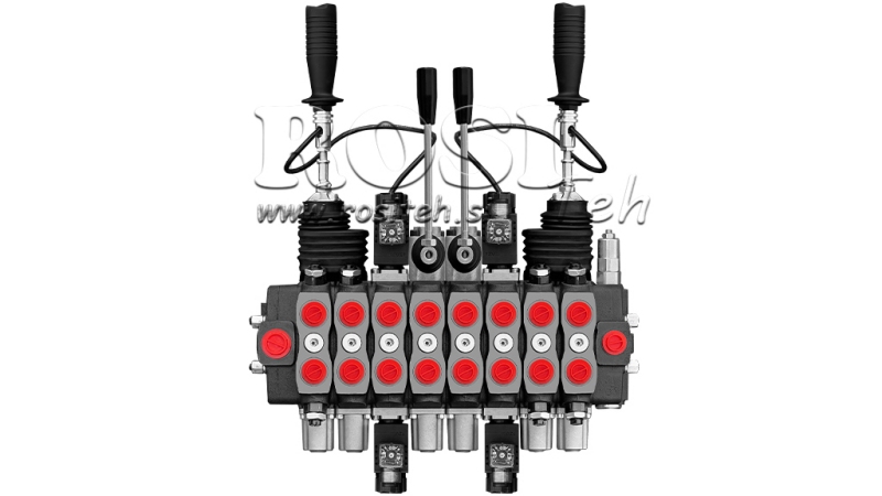 DISTRIBUTEUR HYDRAULIQUE HIAB  8 SECTIONS POUR GRUE AUXILIAIRE DE CHARGEMENT -PC70 AVEC 2 JOYSTICKS COMMANDE ELECTRIQUE 12 V