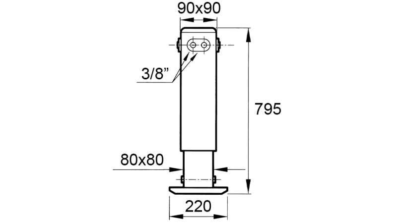 DUBBELVERKANDE HYDRAULISKT STÖDBEN (90x90x795 mm) - SLAG 500 mm - 2.650 kg