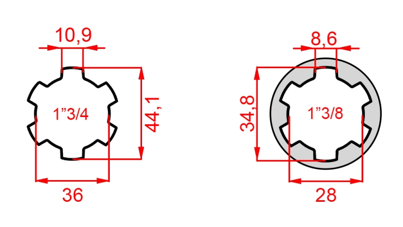 ADATTATORE CARDANICO CON PERNO DA 1-3/8 A 1-3/4 (165 mm)