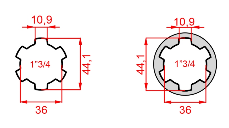 PTO ADAPTER WITH PIN FROM 1-3/4 TO 1-3/4 (165 mm)