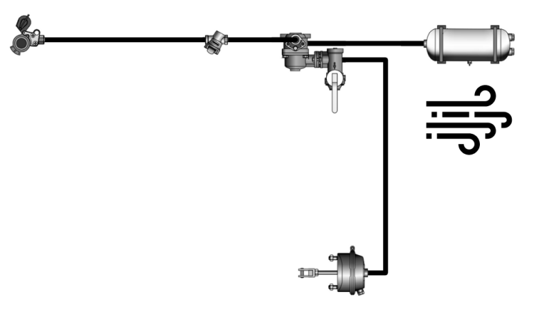SADA VZDUCHOVÝCH BRZD PRO PŘÍVĚS KOMPLETNÍ JEDEN KRUHOVÝ SYSTÉM 1 CYLINDR