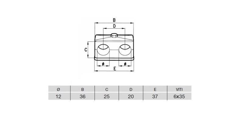 SOPORTE DE TUBO FI 12 - DOBLE - dimensiones