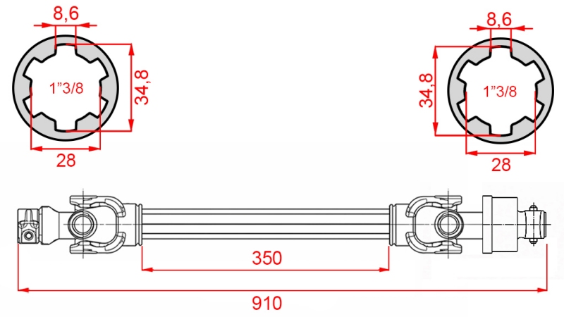 EJE CARDÁN ECO 910mm 30-75HP CON EMBRAGUE DE RUEDA LIBRE
