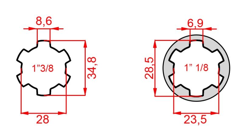 ZAPFWELLENADAPTER VON 1-1/8 AUF 1-3/8 (140 mm)