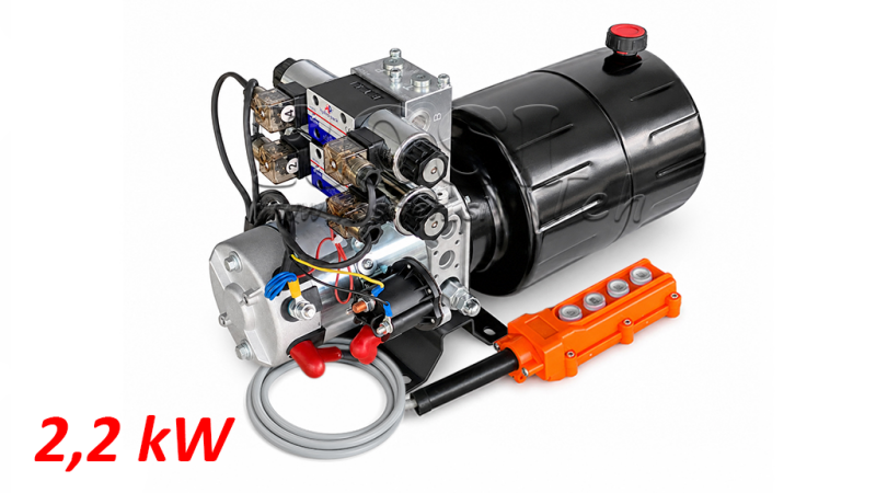 MINI HIDRAULINIS JĖGOS BLOKAS 24V DC - 2.2kW = 2.1cc - 8 lit - 2x dviejų veiksmų įrenginys (metalinis)