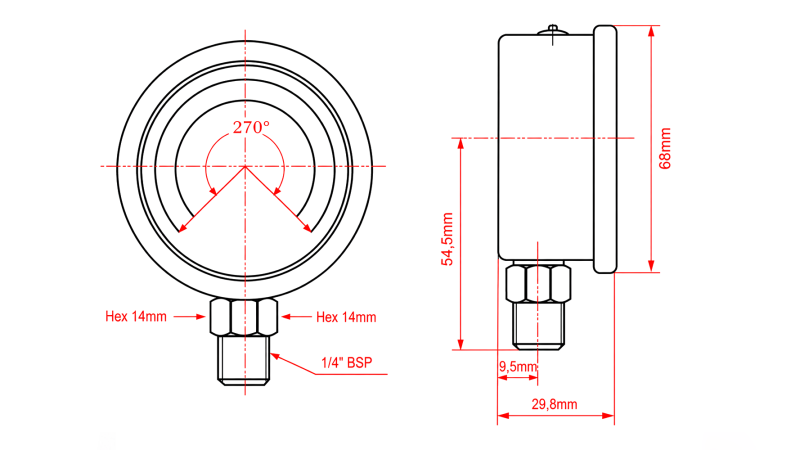 MANOMETRAS DN63 VERTIKALUS 0 - 6 BAR - 1/4