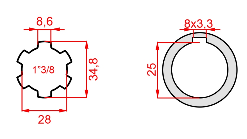ADATTATORE CARDANICO 1-3/8 - FORO fi 30 mm (145 mm)
