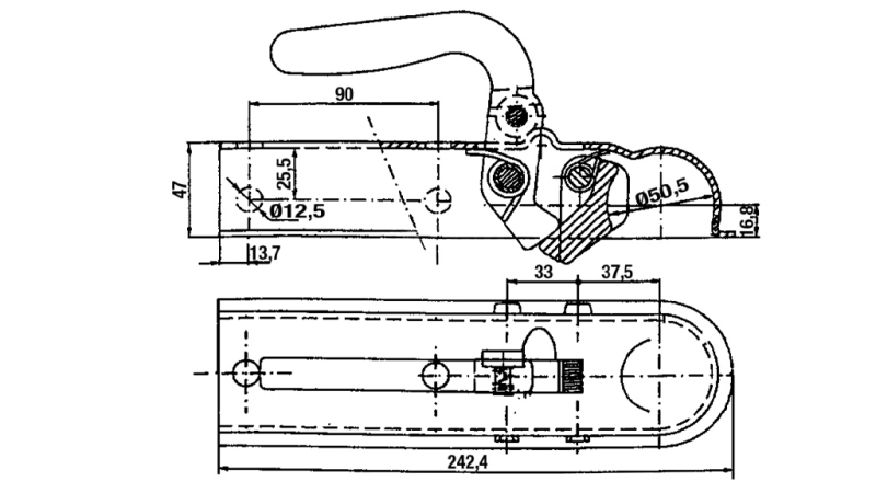 TREKHAAK VOOR AUTO-TRAILER VIERKANT 50