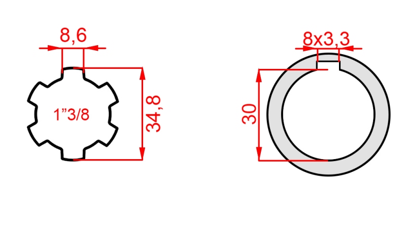 PTO ADAPTER 1-3/8 - HOLE fi 30 mm (145 mm)