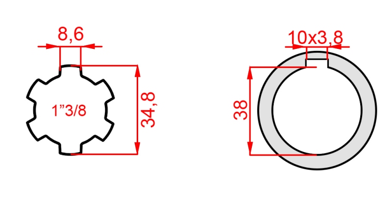 КАРДАНЕН АДАПТЕР 1-3/8 - ОТВОР fi 38 mm (160 mm)