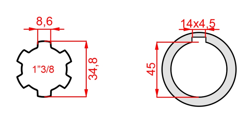 ZAPFWELLENADAPTER 1-3/8 - BOHRUNG fi 45 mm (180 mm)