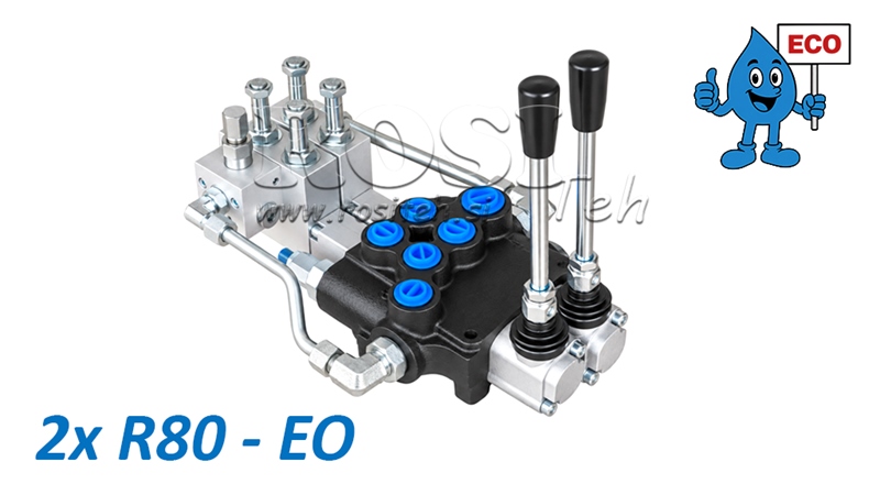 HIDRAULIKUS ELEKTROMOS-KÉZI SZELEP (TEKERCSEK NÉLKÜL) – 2 SZEKCIÓS ÚTVÁLTÓ SZELEP 2xR80-EO ECO
