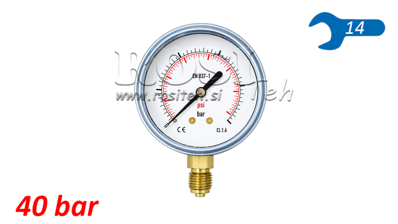 MANOMETER DN63 VERTICAAL 0 - 40 BAR - 1/4
