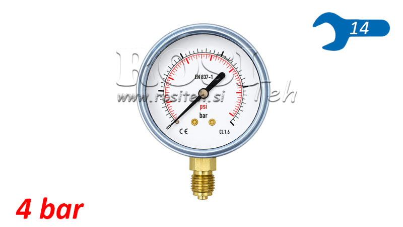 MANOMETER DN63 VERTICAAL 0 - 4 BAR - 1/4