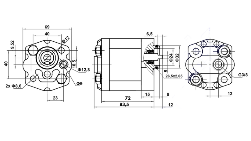POMPE HYDRAULIQUE 10C2,1X302 2,1 CM³ – SENS HORAIRE