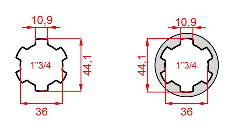 ZAPFWELLENADAPTER VON 1-3/4 AUF 1-3/4 (165 mm)
