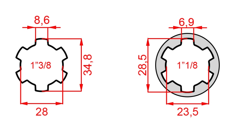ADATTATORE CARDANICO ADATTATORE DA 1-1/8 A 1-3/8 (76 mm)