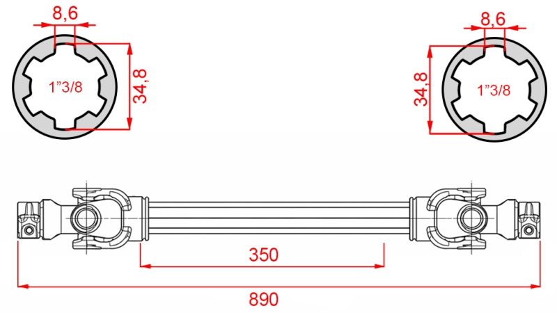 ECO KARDANAKSELI 890mm 30-75HP STANDARDI