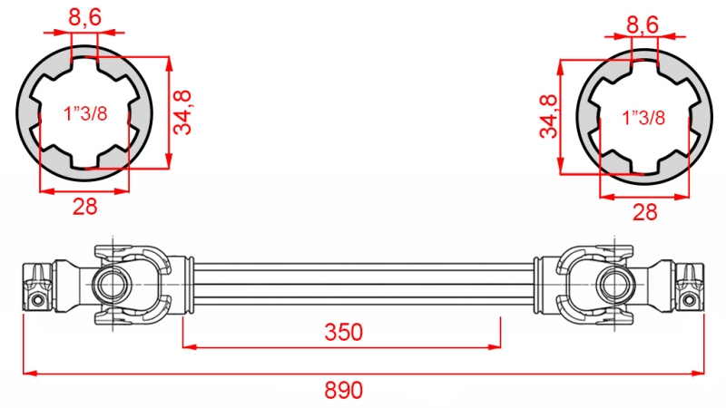 WAŁ KARDANA ECO 890mm 30-75HP STANDARD
