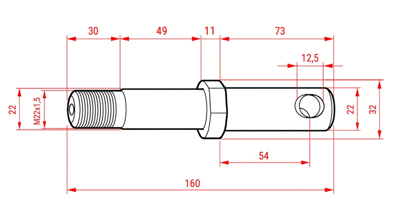 ČAP SPODNÉHO ZÁVESU fi22mm PREDĹŽENÝ ZÁVIT M22x1,5