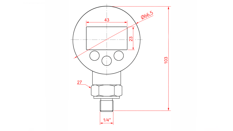 DIGITÁLIS NYOMÁSMÉRŐ DN63 VERTICAL 0 – 600 BAR ¼ 