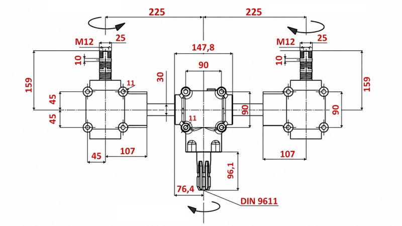 WINKELGETRIEBE 1:1,3 (27HP-20kW) FÜR MISTSTREUER L:450 - ALU
