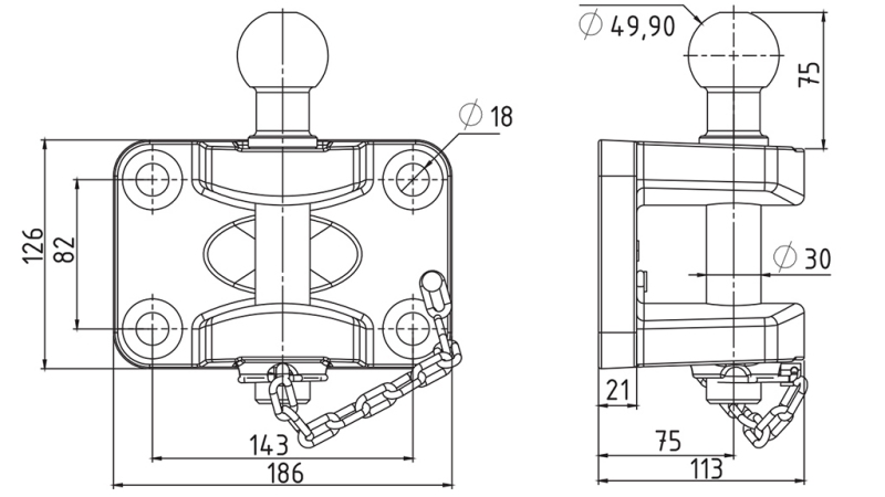Piekabes montāžas āķis ar bumbu