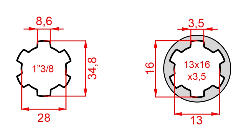 KARDÁN ADAPTER 13x16x3,5 (6 BORDÁS)-RŐL 1-3/8-RA (120 mm)
