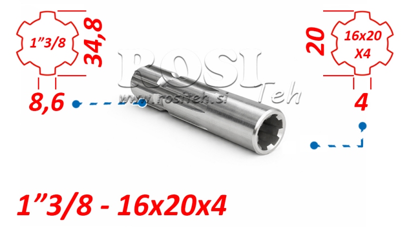 KARDÁN ADAPTER 16x20x4 (6 BORDÁS)-RŐL 1-3/8-RA (120 mm)