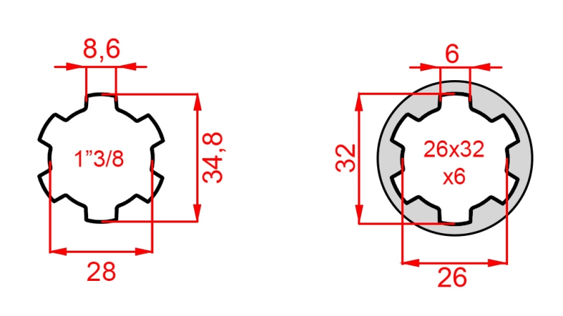 KARDÁN ADAPTER 26x32x6 (6 BORDÁS)-RŐL 1-3/8-RA (145 mm)