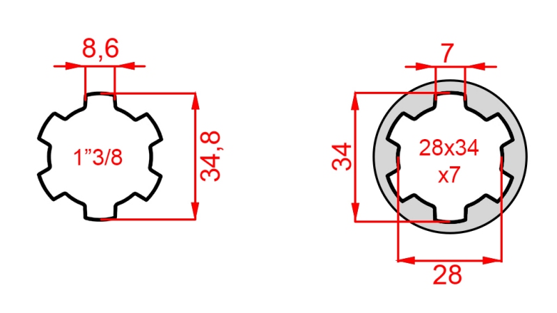 KARDÁN ADAPTER 28x34x7 (6 BORDÁS)-RŐL 1-3/8-RA (145 mm)