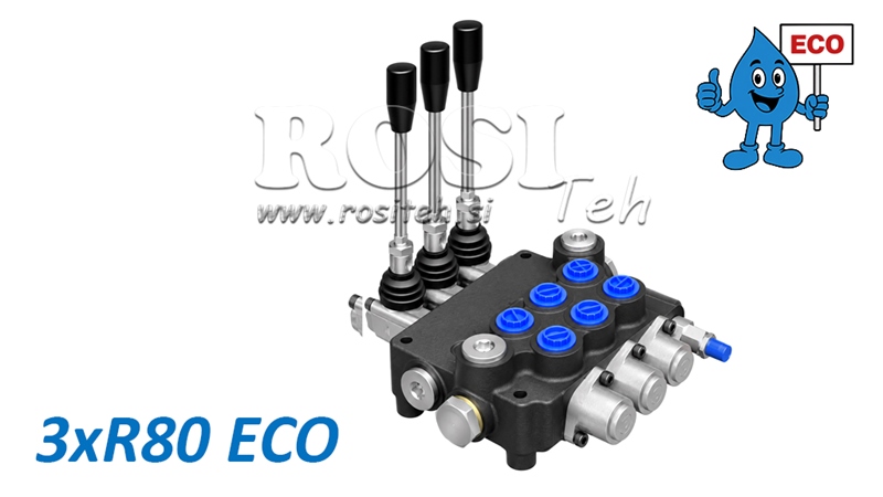 HIDRAULIKUS KÉZI SZELEP – 3 SZEKCIÓS ÚTVÁLTÓ SZELEP 3xR80 ECO