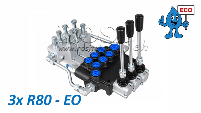 HIDRAULIKUS ELEKTROMOS-KÉZI SZELEP (TEKERCSEK NÉLKÜL) – 3 SZEKCIÓS ÚTVÁLTÓ SZELEP 3xR80-EO ECO