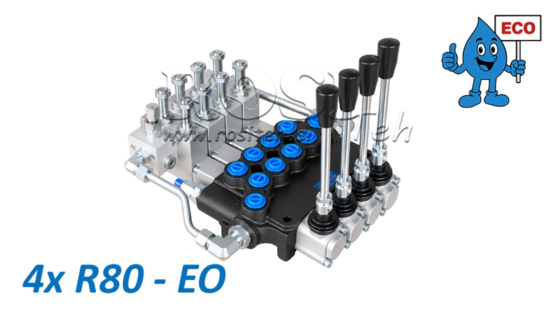 HIDRAULIKUS ELEKTROMOS-KÉZI SZELEP (TEKERCSEK NÉLKÜL) – 4 SZEKCIÓS ÚTVÁLTÓ SZELEP 4xR80-EO ECO