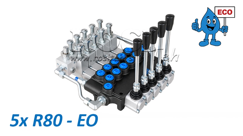 HIDRAULIKUS ELEKTROMOS-KÉZI SZELEP (TEKERCSEK NÉLKÜL) – 5 SZEKCIÓS ÚTVÁLTÓ SZELEP 5xR80-EO ECO