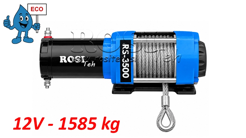 12 V ELEKTROMOS CSÖRLŐ RS-3500 - 1585 KG - ACÉLSODRONY KÖTÉL - ECO