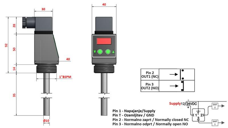 TERMOSTAT Z WYŚWIETLACZEM XT51V 0-100°C l-50mm