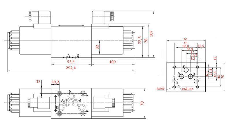 HYDRAULICKÝ ELEKTROMAGNETICKÝ VENTIL KV-4/3 CETOP 5 12/24/230V N6