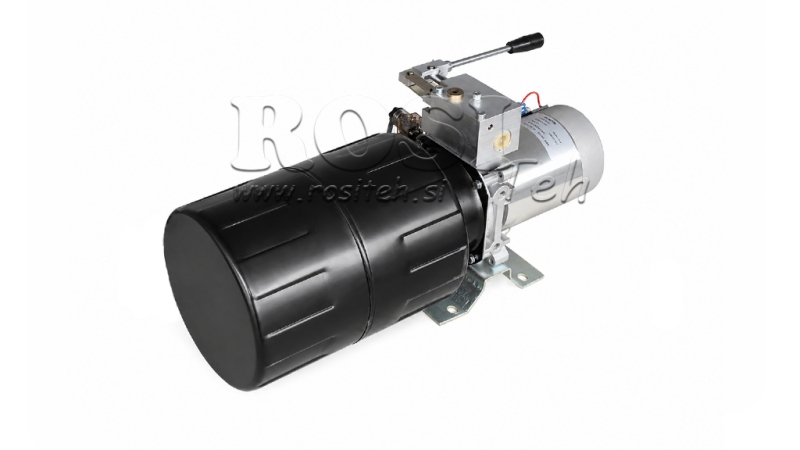 MINI HIDRAULINIS JĖGOS BLOKAS 12V DC - 1.6kW = 2.1cc - 8 litrai - vienfazis įrenginys SU MANUALINIU SIURBLIU