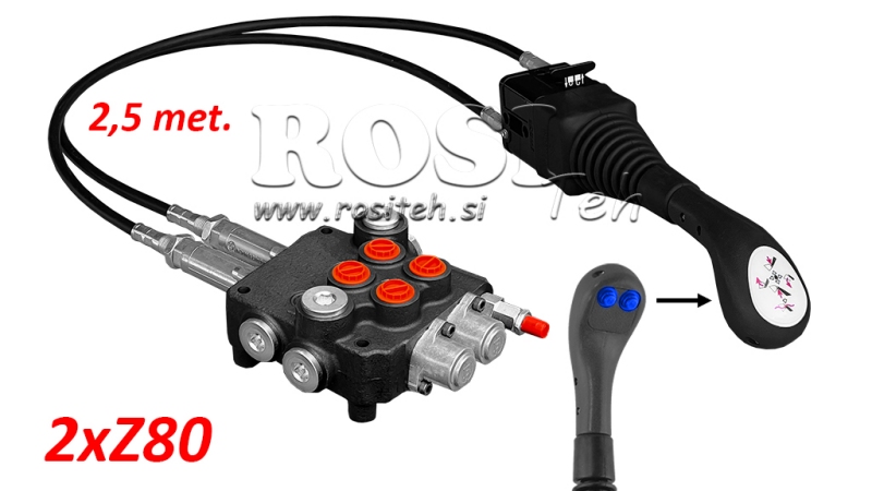 JOYSTICK 2x BUTTON - BOWDEN CABLE 2,5 m + HYDRAULIC VALVE 2xZ80
