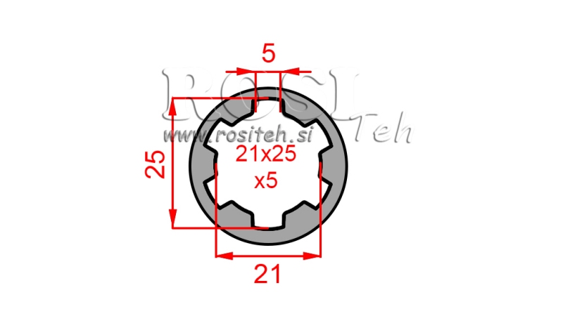 KARDÁN ADAPTER PERSELY 21x25x5 (6 BORDÁS) (60 mm)