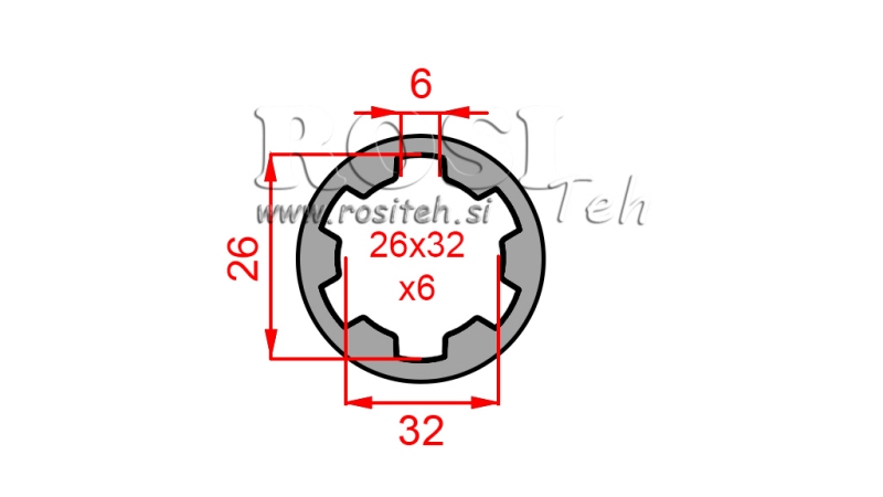 KARDÁN ADAPTER PERSELY 26x32x6 (6 BORDÁS) (60 mm)