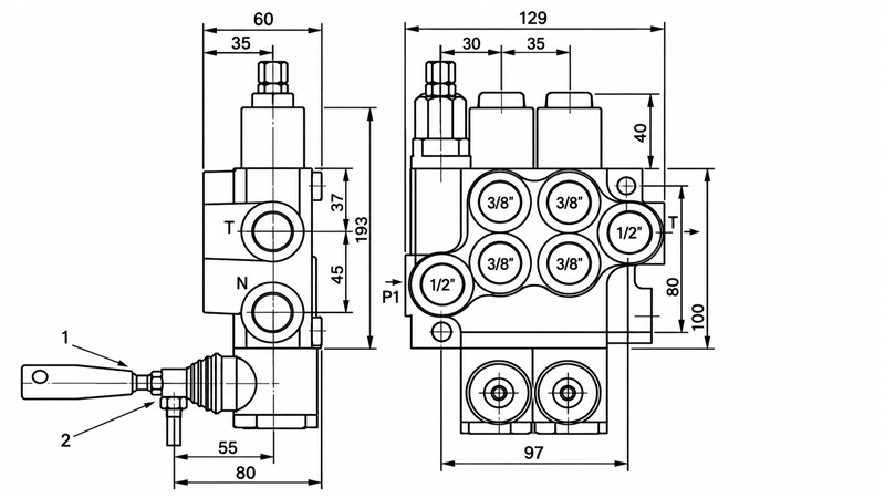 MANUALE VALVOLA IDRAULICA MONOBLOCCO 2xZ50